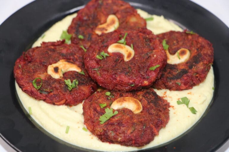 Beetroot & Soya Chunks Tikki with Hummus