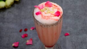 Gulkand Milkshake with Sabja Seeds