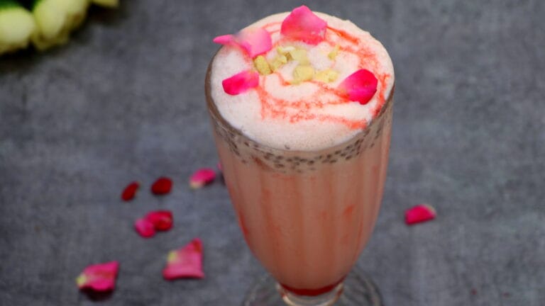 Gulkand Milkshake with Sabja Seeds