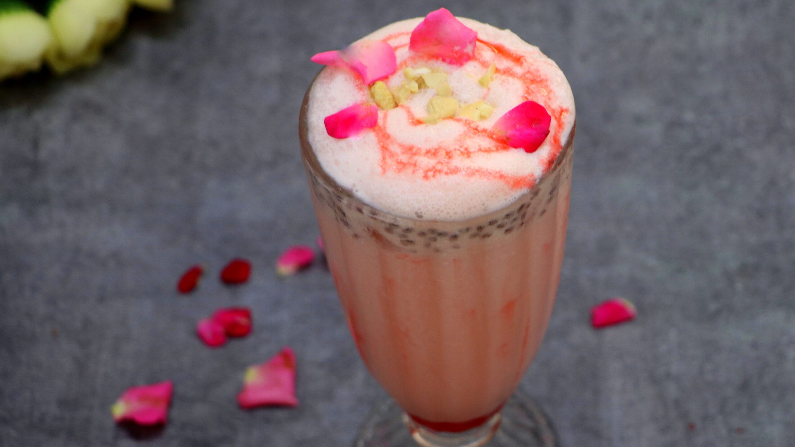 Gulkand Milkshake with Sabja Seeds